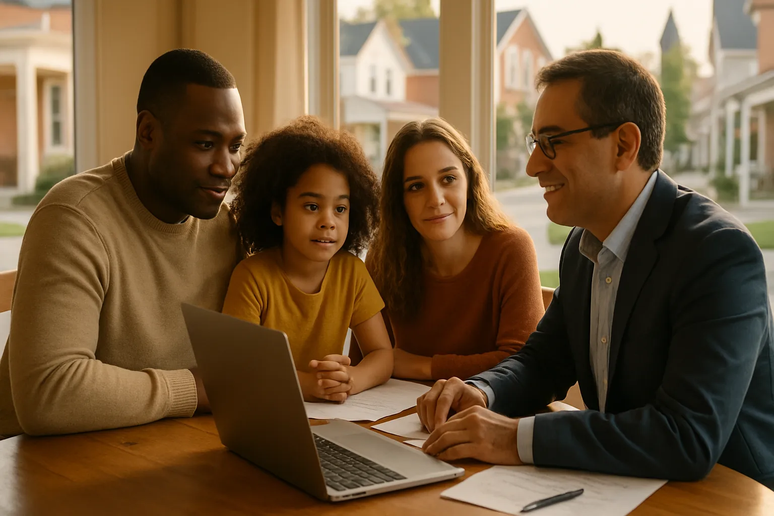 A family in Illinois reviewing teen driver insurance options together at their kitchen table.
